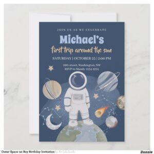 Outer Space 1st Boy Birthday Invitation