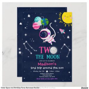 Outer Space 2nd Birthday Party Astronaut Rocket Invitation