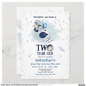 Outer Space 2nd Birthday Party Astronaut Rocket Invitation