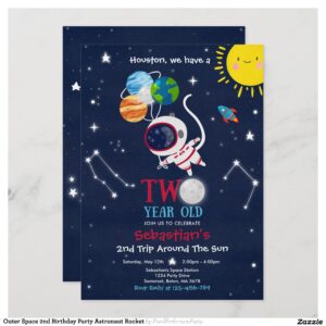 Outer Space 2nd Birthday Party Astronaut Rocket Invitation