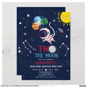 Outer Space 2nd Birthday Party Astronaut Rocket Invitation