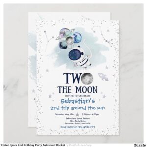 Outer Space 2nd Birthday Party Astronaut Rocket Invitation
