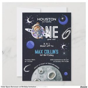 Outer Space Astronaut 1st Birthday Invitation