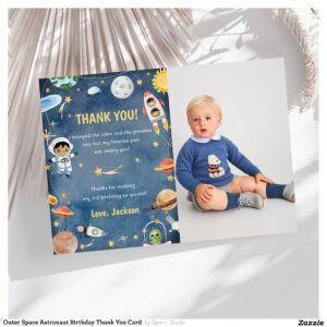 Outer Space Astronaut Birthday Thank You Card