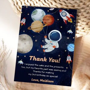 Outer Space Astronaut Birthday Thank You Card