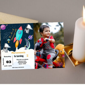 Outer space astronaut boy birthday invitation