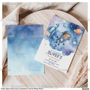 Outer Space Astronaut countdown 2nd birthday Photo Invitation