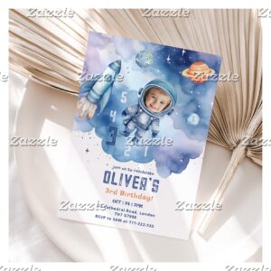Outer Space Astronaut countdown 3rd birthday Photo Invitation