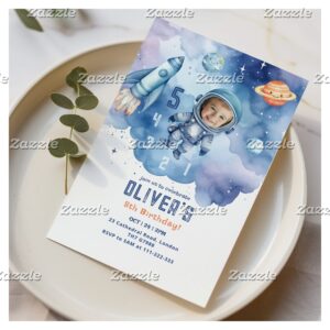 Outer Space Astronaut countdown 5th birthday Photo Invitation