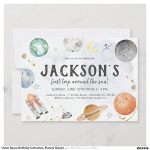 Outer Space Birthday Invitation, Planets Galaxy In Invitation