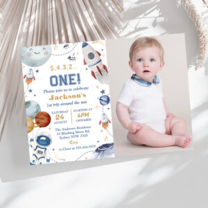 Outer Space Birthday Party 1st Trip Around The Sun Invitation