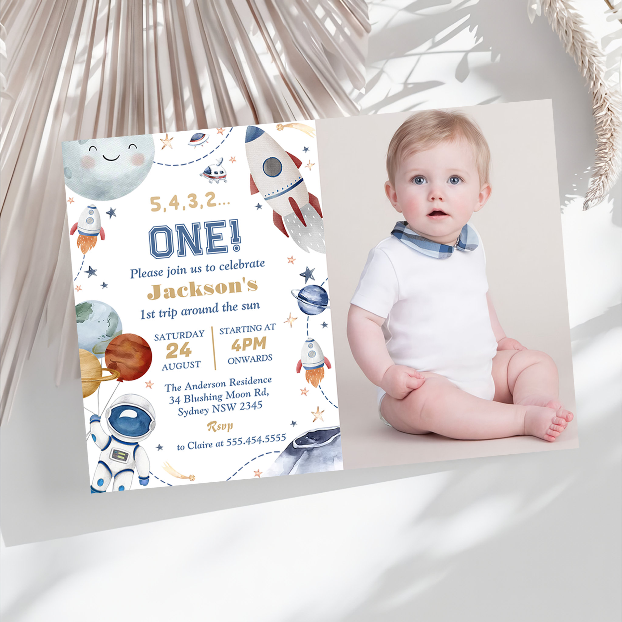 Outer Space Birthday Party 1st Trip Around The Sun Invitation