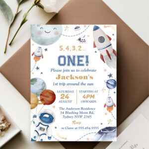 Outer Space Birthday Party 1st Trip Around The Sun Invitation