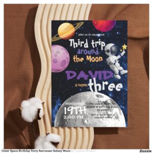 Outer Space Birthday Party Astronaut Galaxy Moon Invitation