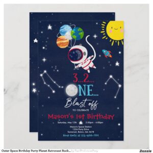 Outer Space Birthday Party Planet Astronaut Rocket Invitation
