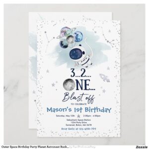 Outer Space Birthday Party Planet Astronaut Rocket Invitation