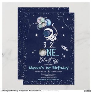 Outer Space Birthday Party Planet Astronaut Rocket Invitation