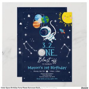 Outer Space Birthday Party Planet Astronaut Rocket Invitation