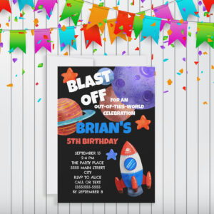 Outer Space Blast Off Rocket Child's Birthday Invitation