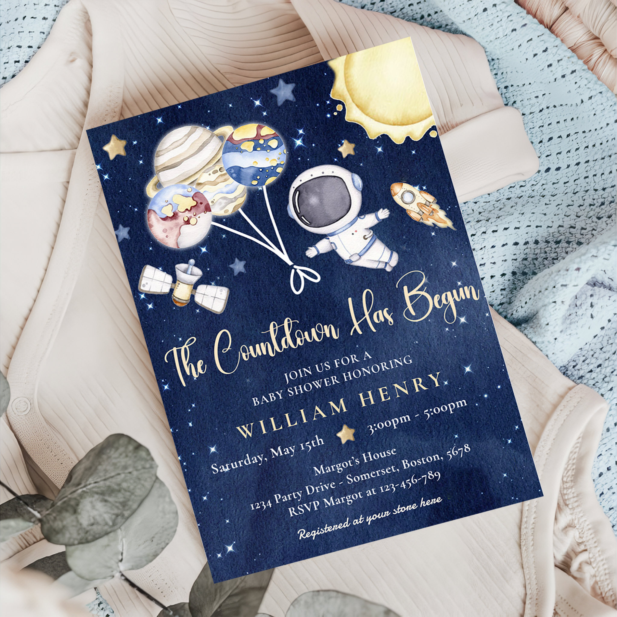 Outer Space Boy Baby Shower Galaxy Baby Shower Invitation