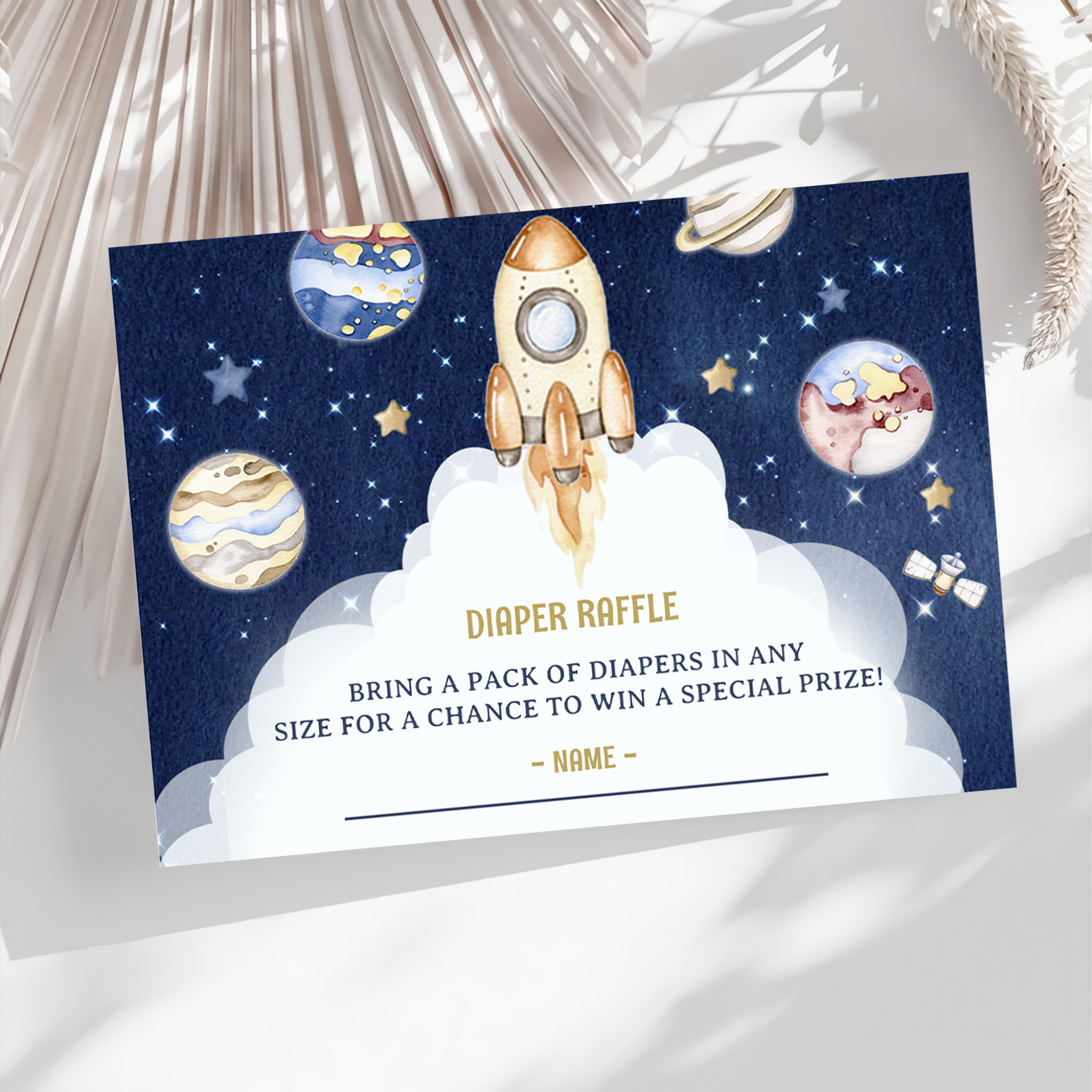 Outer Space Boys Baby Shower Diaper Raffle Ticket Enclosure Card