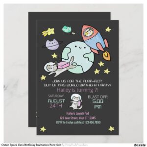 Outer Space Cats Birthday Invitation Purr-fect