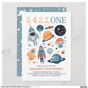 Outer Space First Birthday Countdown Invitation