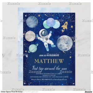 Outer Space First Birthday Invitation
