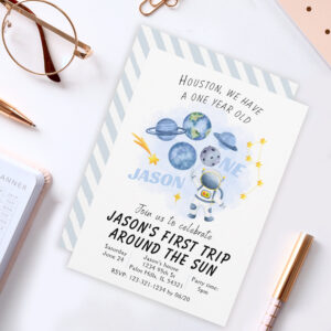 Outer Space First Birthday Invitation Galaxy trip