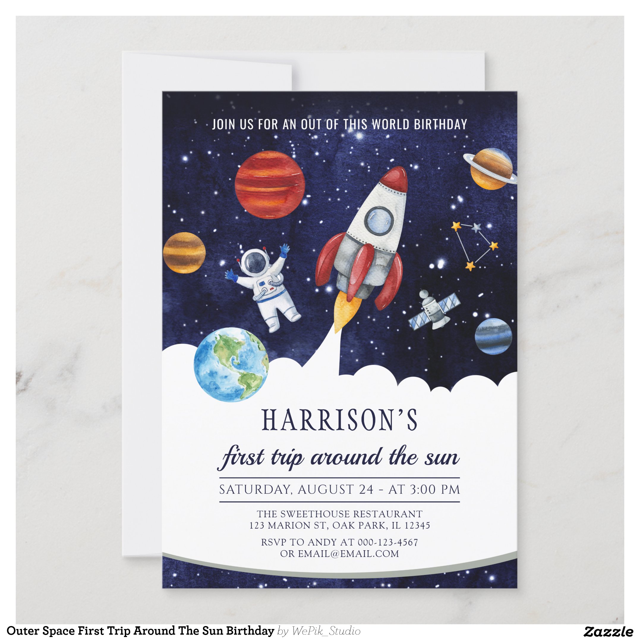 Outer Space First Trip Around The Sun Birthday Invitation