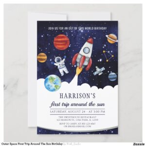 Outer Space First Trip Around The Sun Birthday Invitation