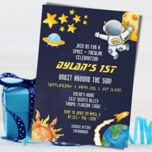Outer Space Galaxy 1st Orbit Around The Sun Boy Invitation