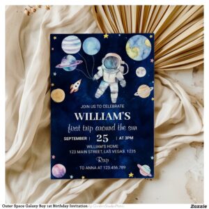 Outer Space Galaxy Boy 1st Birthday Invitation