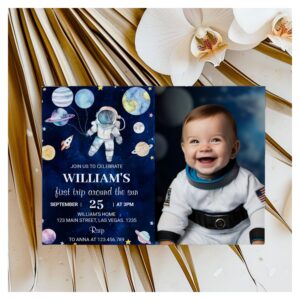 Outer Space Galaxy Boy 1st Birthday Invitation
