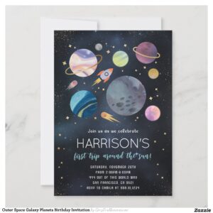 Outer Space Galaxy Planets Birthday Invitation