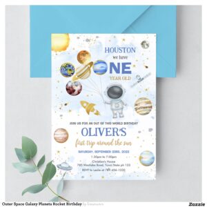 Outer Space Galaxy Planets Rocket Birthday Invitation