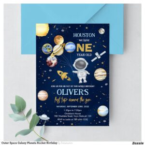 Outer Space Galaxy Planets Rocket Birthday Invitation