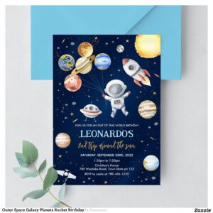 Outer Space Galaxy Planets Rocket Birthday Invitation