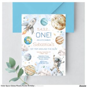 Outer Space Galaxy Planets Rocket Birthday Invitation