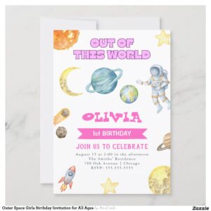 Outer Space Girls Birthday Invitation for All Ages