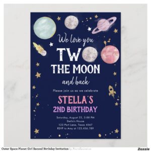 Outer Space Planet Girl Second Birthday Invitation