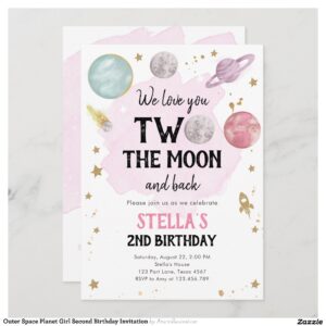 Outer Space Planet Girl Second Birthday Invitation
