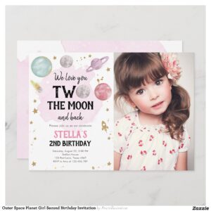 Outer Space Planet Girl Second Birthday Invitation