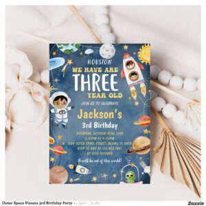 Outer Space Planets 3rd Birthday Party Invitation