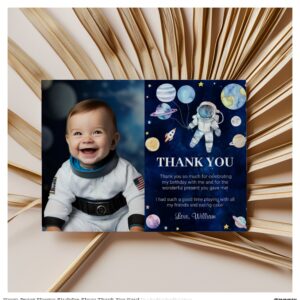 Outer Space Planets Birthday Photo Thank You Card