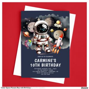 Outer Space Planets Boy 10th Birthday Invitation