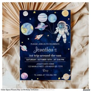 Outer Space Planets Boy 1st Birthday Invitation