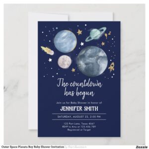 Outer Space Planets Boy Baby Shower Invitation
