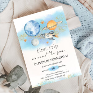Outer Space Planets Boy First Birthday Invitation