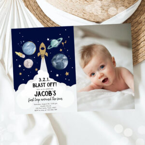 Outer Space Planets Boy First Birthday Invitation